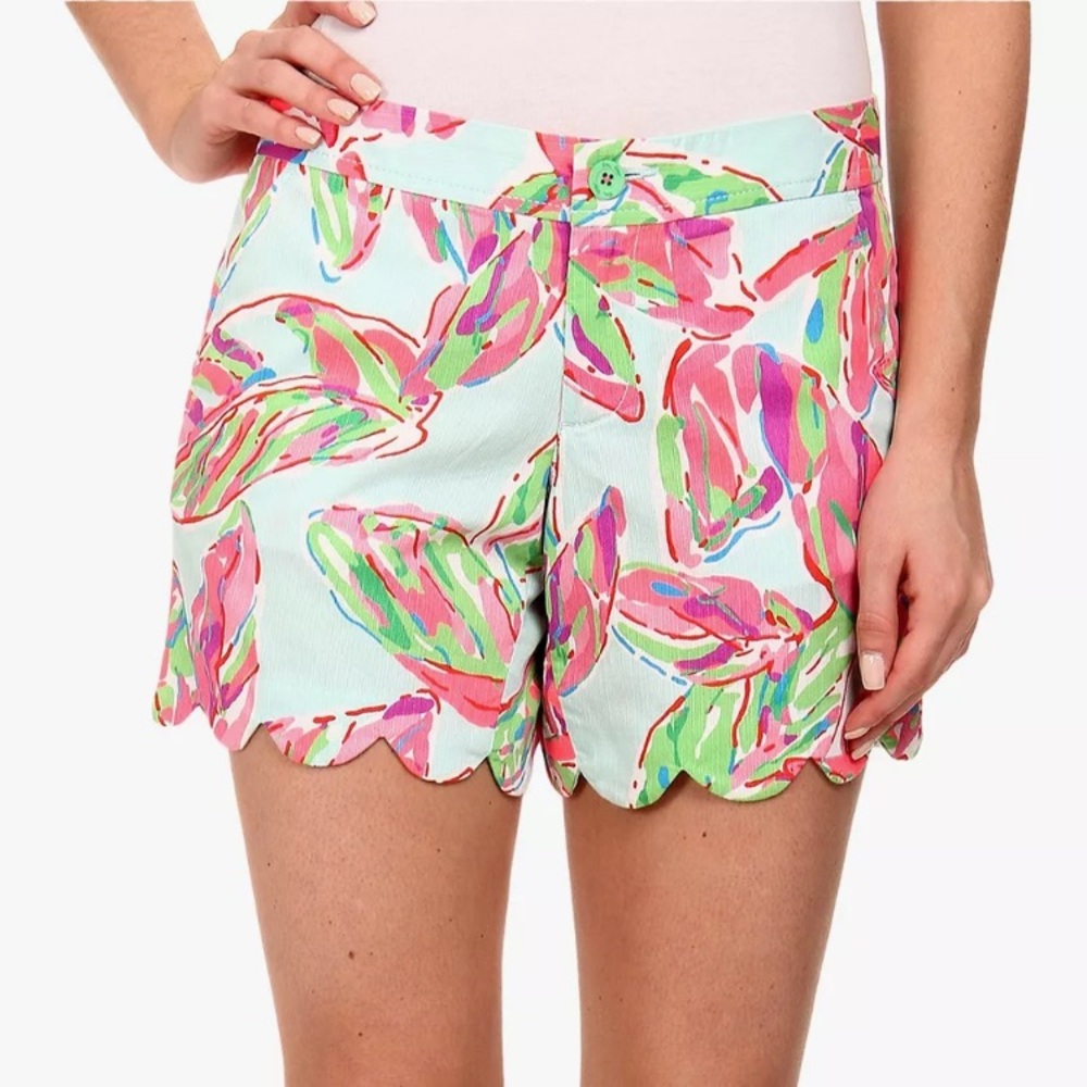 Lilly Pulitzer In the Vias Scalloped Hem 5" Buttercup  Pink Green Shorts Size 0